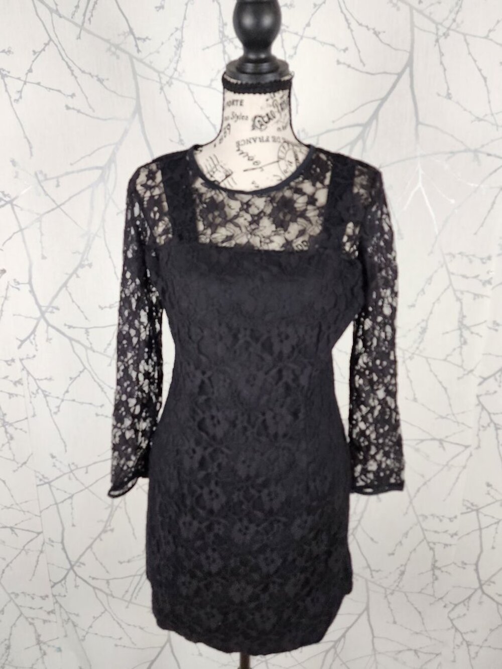 Broadway Black Lace Overlay Illusion Neckline Sheath Dress